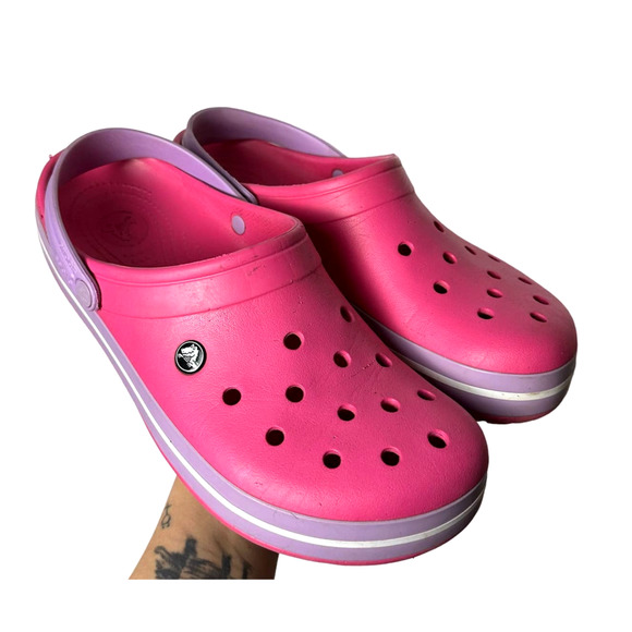 Crocs Crossband Comfort Clogs Slip on Shoe Sandals in Pink sz 12 - Picture 1 of 7